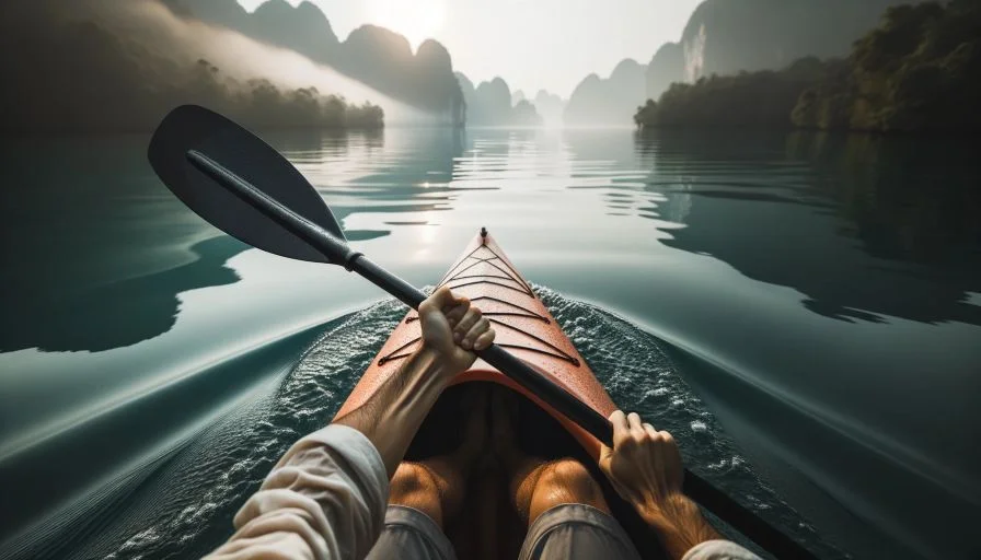 kayak paddle with kayak in water